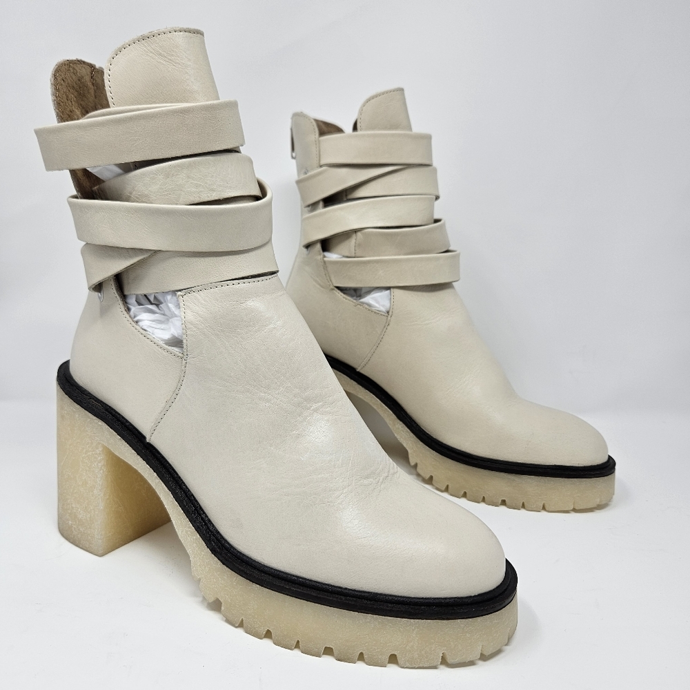 Free People Jesse Cut-Out Ivory Leather Platform Ankle Boots Sz 8 & 9 Boho - Picture 3 of 16